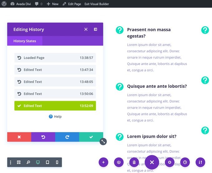Divi Divi geschiedenis editor
