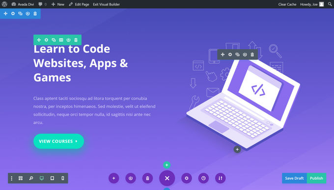 Divi visual editor Divi visual editor