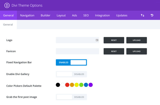 Divi Divi theme options