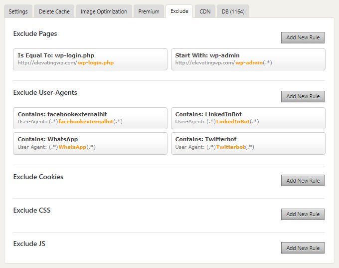 WP Fastest Cache Exclude configuration WP Fastest Cache Exclude configuration