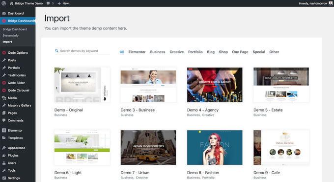 Bridge theme review demo import Bridge theme review demo import