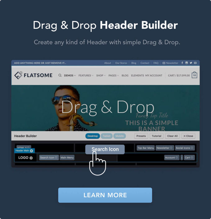 Flatsome drag-and-drop header builder