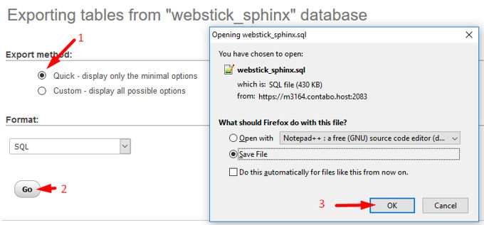 MyPHPadmin export database 2 MyPHPadmin export database 2