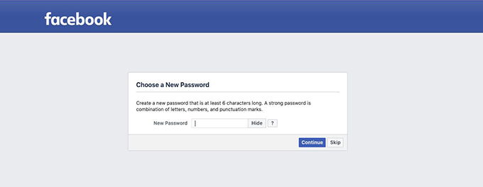 Facebook choose a new password Facebook choose a new password