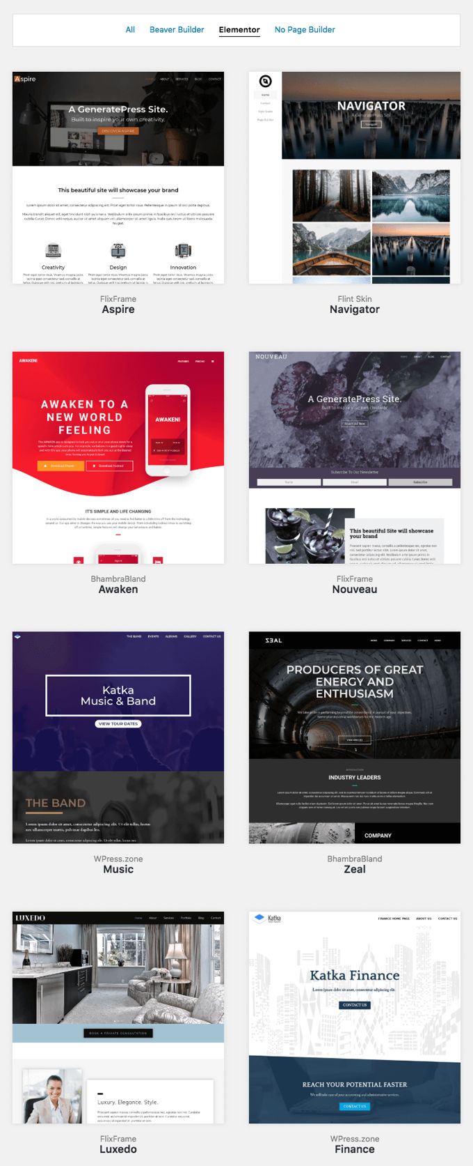 GeneratePress theme demo site library