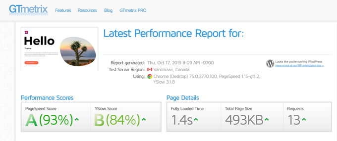 Hello Elementor speed test without cache plugin