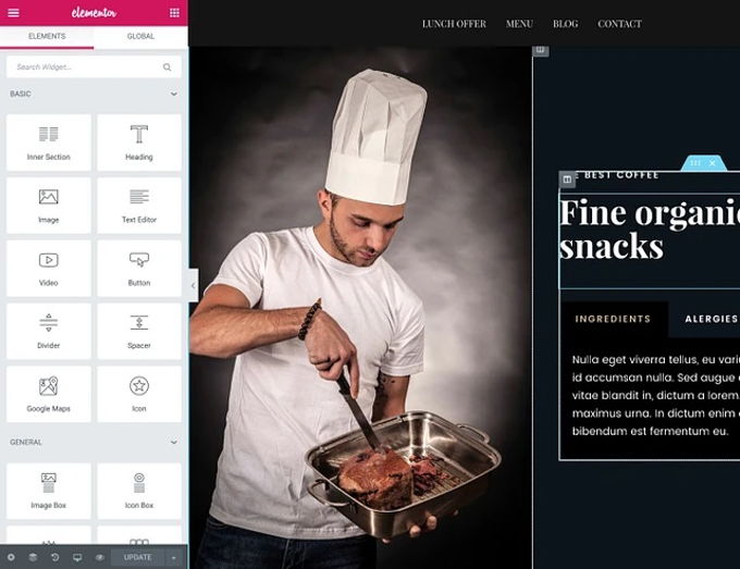 Hestia theme with Elementor integration