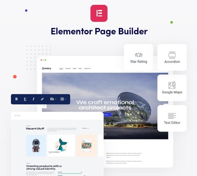 Qwery Theme review pagebuilders Qwery Theme review Elementor