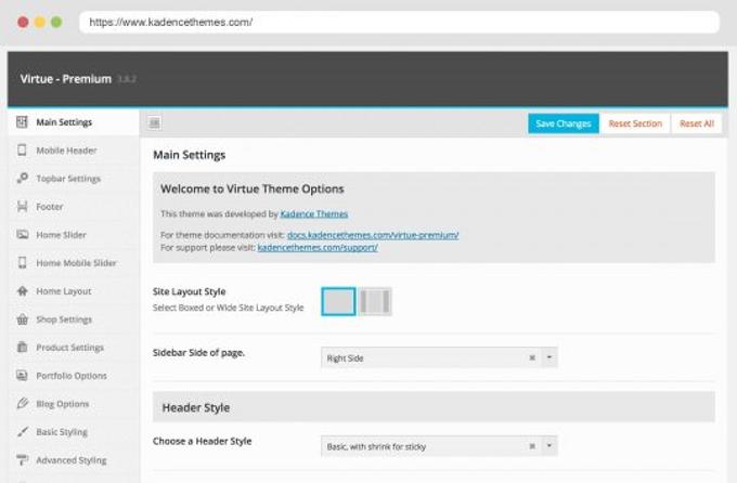 Virtue Theme Options Panel
