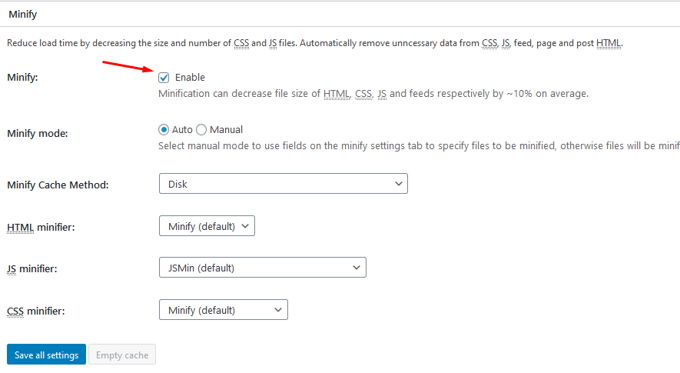 W3 Total Cache Minifying W3 Total Cache Minifying