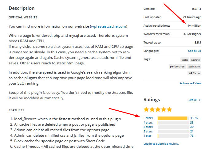 WP Fastest Cache ratings WP Fastest Cache ratings