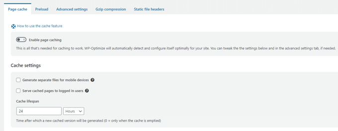 WP-Optimize page cache WP-Optimize Review page cache