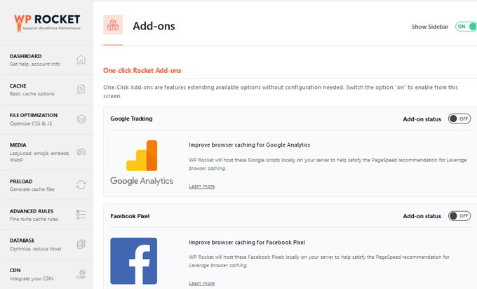 WP-Rocket add-ons WP-Rocket review add-ons
