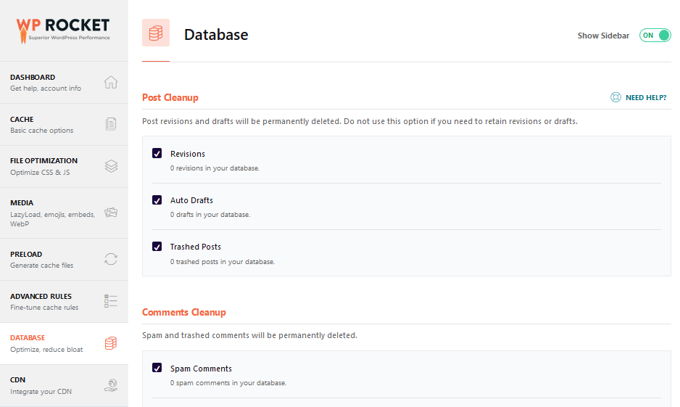 WP-Rocket database clean up WP-Rocket database clean up