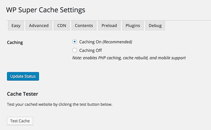WP Super Cache set up WP Super Cache set up