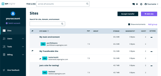 WP-Engine managed hosting review dashboard WP-Engine hosting review dashboard