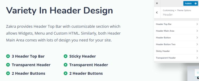 Zakra review header options Zakra Theme review header options